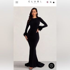 Gorgeous black gown with feather detail